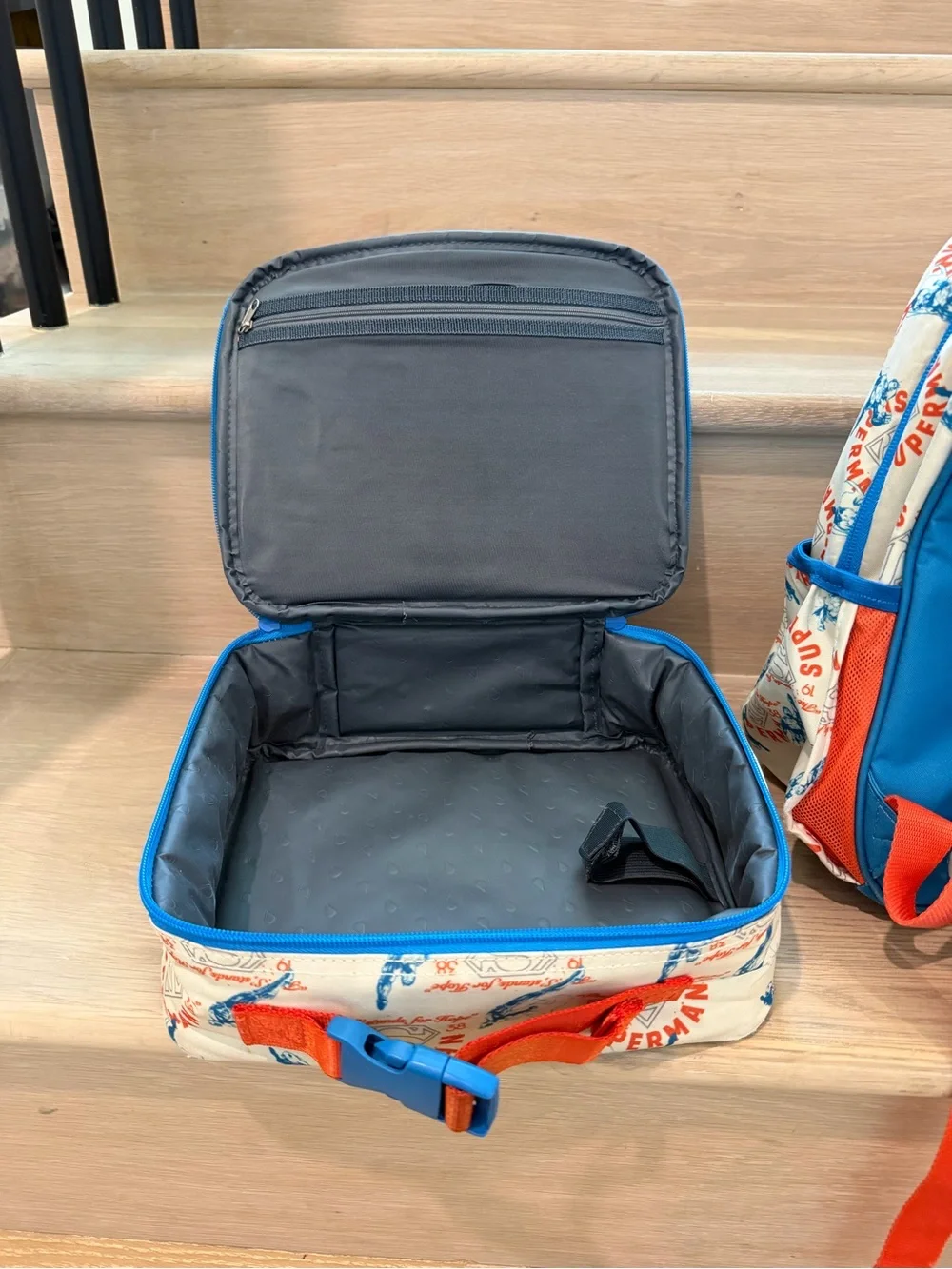 Simple Modern Kids' Cream Backpack & Lunch Bag Set with Blue and Red Accents